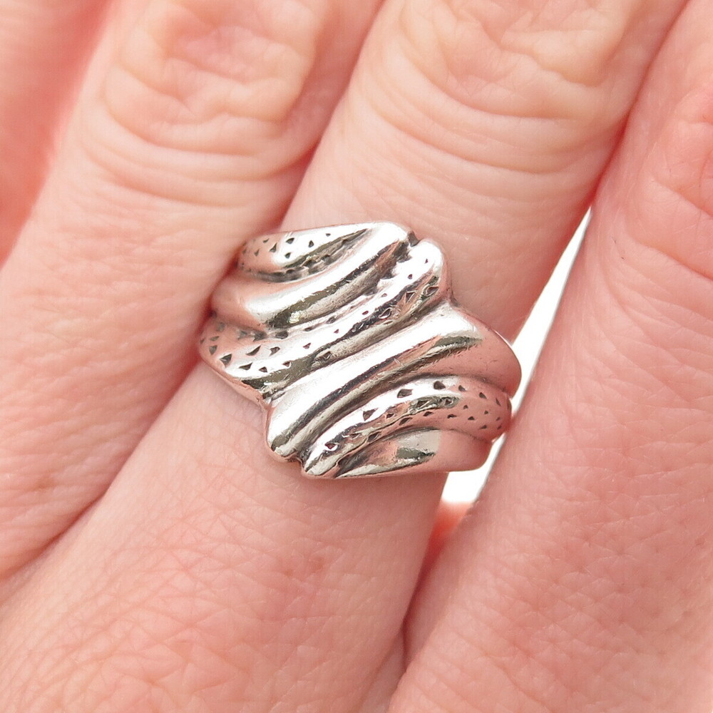 925 Sterling Silver Vintage Modernist Bypass Ring Size 6